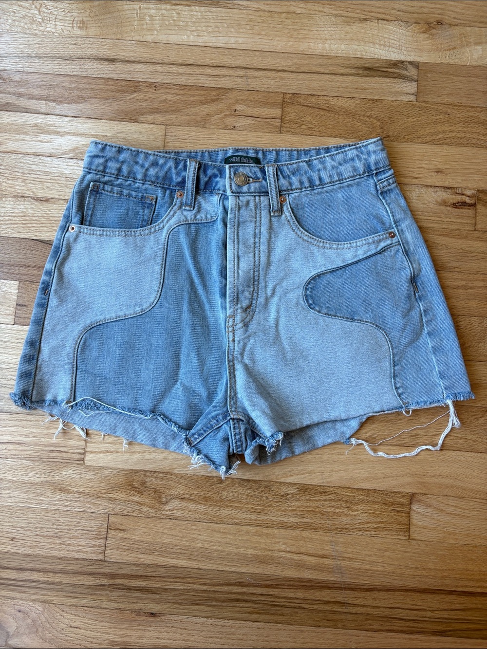 Light Blue Two-Tone Cutoff Denim Shorts